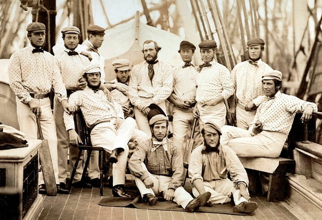The first English team to tour overseas, on board ship to North America, 1859