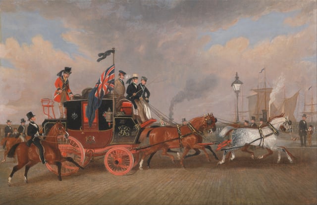 The last of the mail coaches at Newcastle upon Tyne, 1848