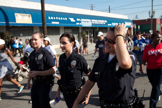 LAPD officers during a march