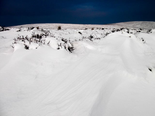 Snow drifts forming around downwind obstructions