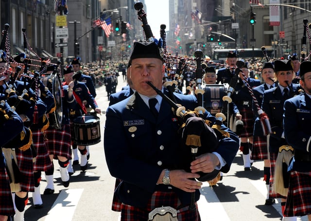 The U.S. Coast Guard Pipe Band in New York during the 2010 St. Patrick's Day Parade.