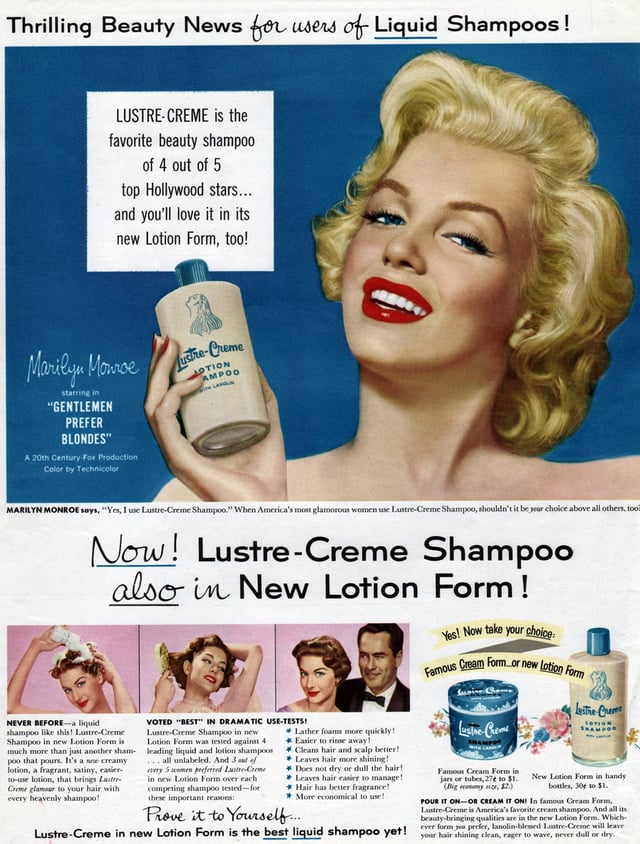 Monroe advertising shampoo in 1953