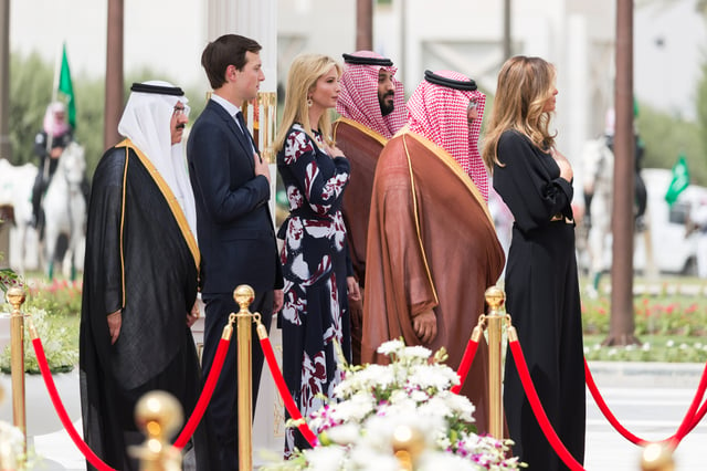 Crown Prince Muhammad bin Nayef, Deputy Crown Prince Mohammad bin Salman, Jared Kushner, Ivanka Trump, King Salman bin Abdulaziz and Melania Trump, Riyadh, 20 May 2017