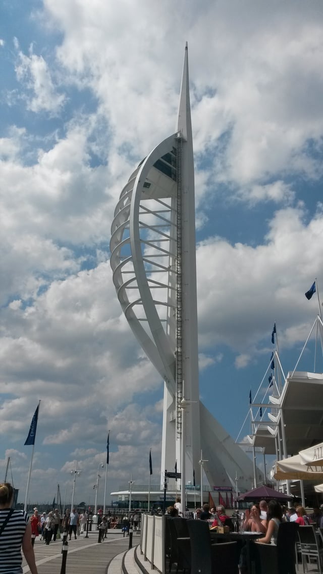 A view of the Spinnaker Tower from the waterfront at Gunwharf Quays.