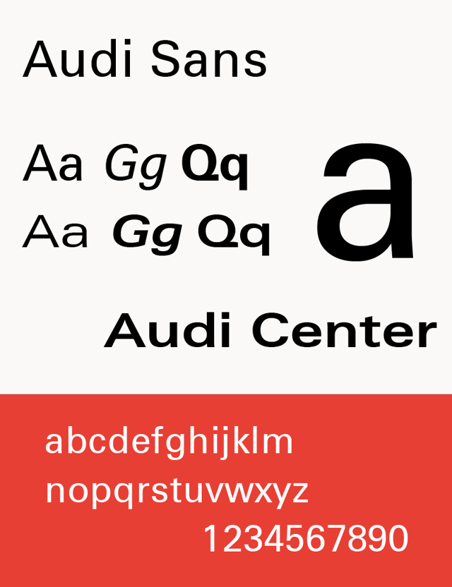 The typeface Audi Sans (used 1997-2009)