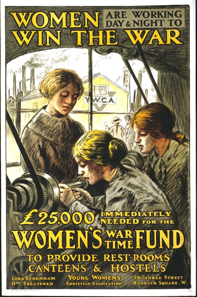 Poster urging women to join the British war effort, published by the Young Women's Christian Association