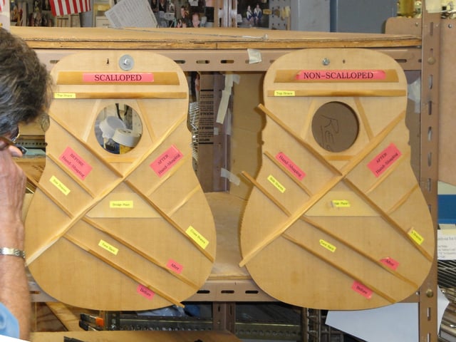 X-bracing with scalloped (left) and non-scalloped (right) braces