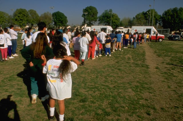 American Red Cross providing assistance during the 1994 Northridge earthquake