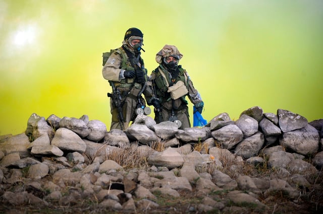 Soldiers of the "Yanshuf" (Owl) Battalion, which specializes in CBRN warfare