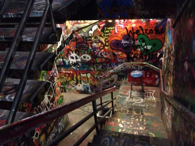 Graffitied staircase in Mandeville Hall