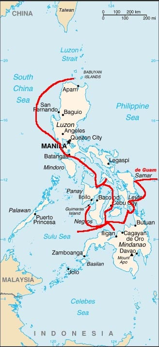 A route of the Spanish expeditions in the Philippines.