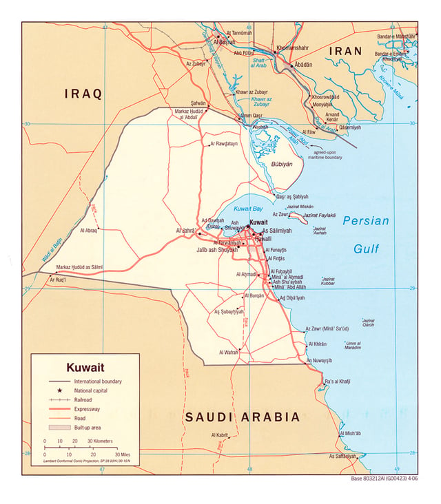 Kuwait shares land borders with Iraq and Saudi Arabia, and maritime borders with Iraq, Saudi Arabia, and Iran.