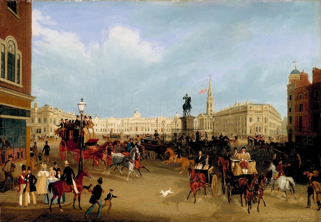 A painting by James Pollard showing the Trafalgar Square before the erection of Nelson's Column