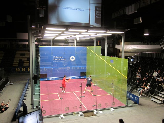 The glass show court used at the 2011 US Open Squash Championships hosted by Drexel University at the Daskalakis Athletic Center