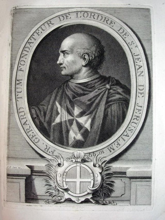 Gerard Thom, founder of the Order of Saint John of Jerusalem. Copper engraving by Laurent Cars, c. 1725.