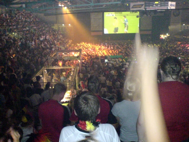 Fans watching Germany battle Argentina in the 2006 World Cup match at the Donau Arena in Regensburg