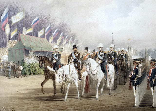 Alexander II of Russia and Naser al-Din Shah Qajar in Saint Petersburg, 1873