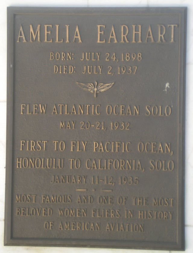 Earhart Tribute at Portal of the Folded Wings; note error in birth date