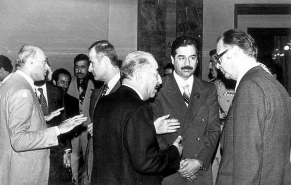 Saddam Hussein and Hafez al-Assad of Syria at an Arab Summit in Baghdad in November 1978