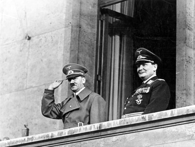 Hitler with Göring on balcony of the Chancellery, Berlin, 16 March 1938