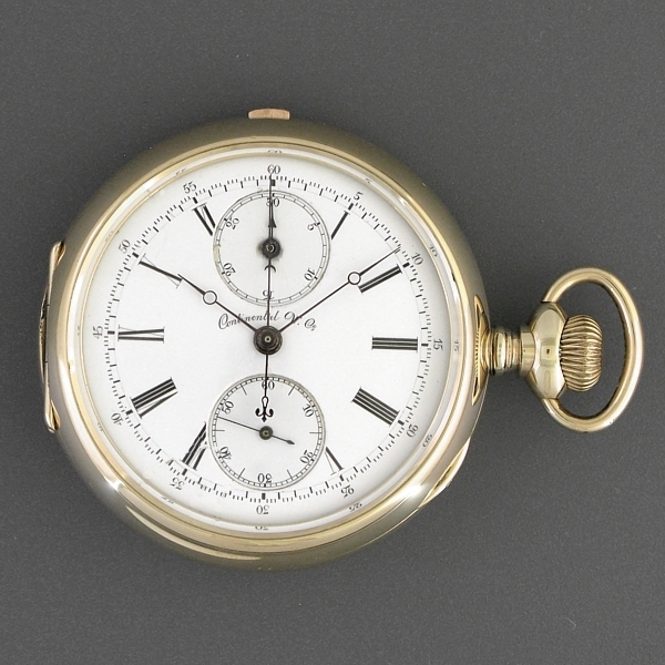 Continental Watch Company pocket chronograph (c. 1881), manufactured by Gallet during the 19th century for export to the American market