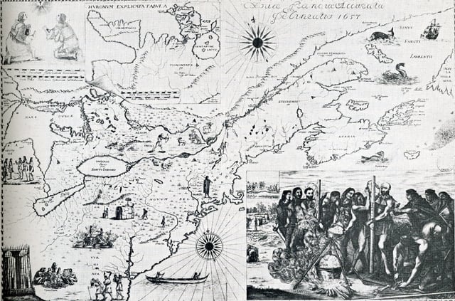 Bressani map of 1657 depicts the martyrdom of Jean de Brébeuf