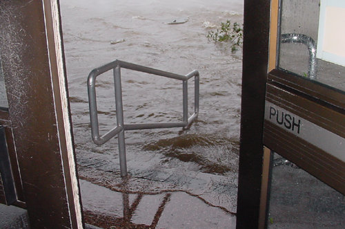 Flooding at the federal courthouse on Saint Joseph Street, three blocks from the waterfront, during Hurricane Katrina in 2005