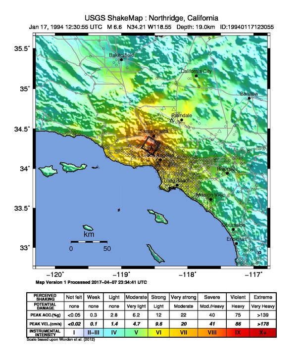 Northridge earthquake shake map