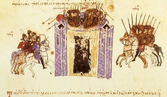 The siege of Amorium, miniature from the Madrid Skylitzes