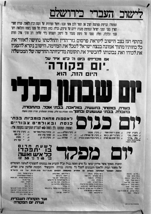 Jewish protest demonstrations against the 1939 Palestine White Paper. One of the big posters displayed the previous day.