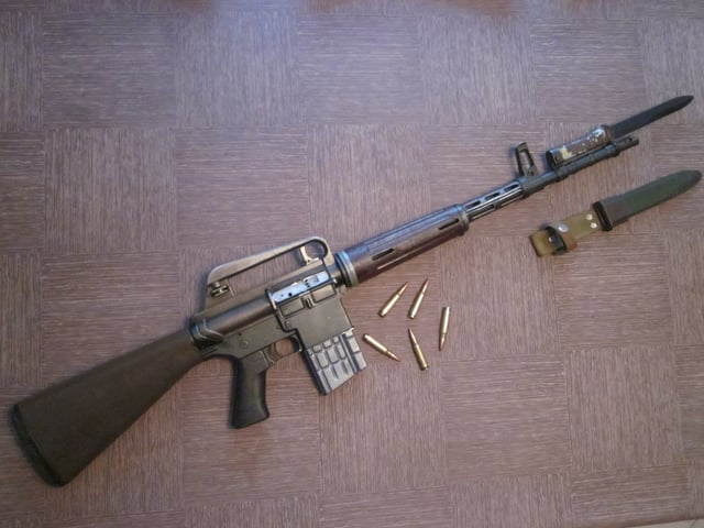 ArmaLite AR-10 with mounted bayonet made by Artillerie Inrichtingen (A.I.).