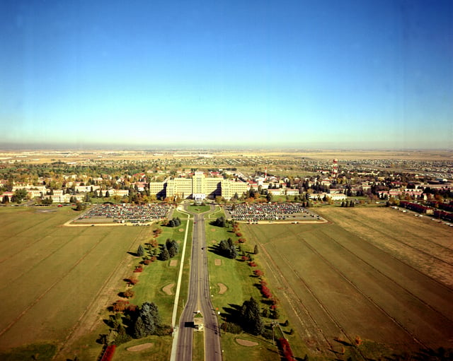 1973 aerial view of Fitzsimons Army Hospital in Aurora, before closure