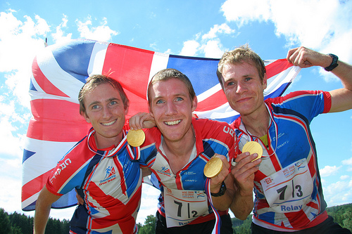 The British gold medalist relay team of the 2008 World Orienteering Championships.