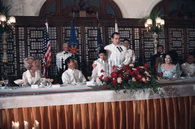 Richard Nixon during a state dinner hosted by Philippine President Ferdinand Marcos.