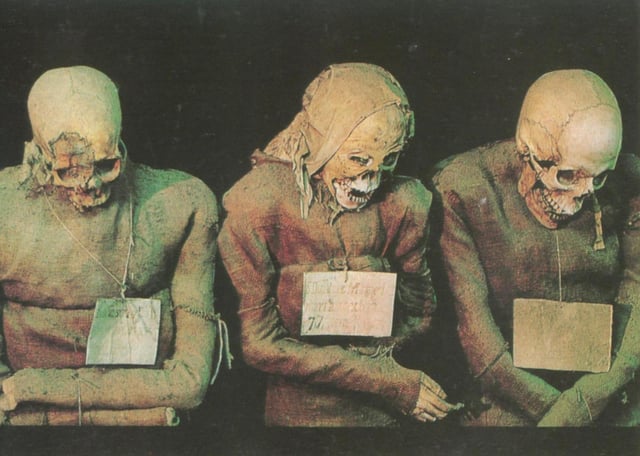 Mummies in the Monks' Corridor of the Catacombe dei Cappuccini.