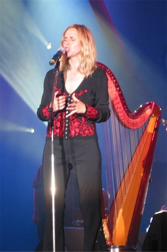 Traditional Welsh folk singer and harpist Siân James, live on stage at the Festival Interceltique de Lorient