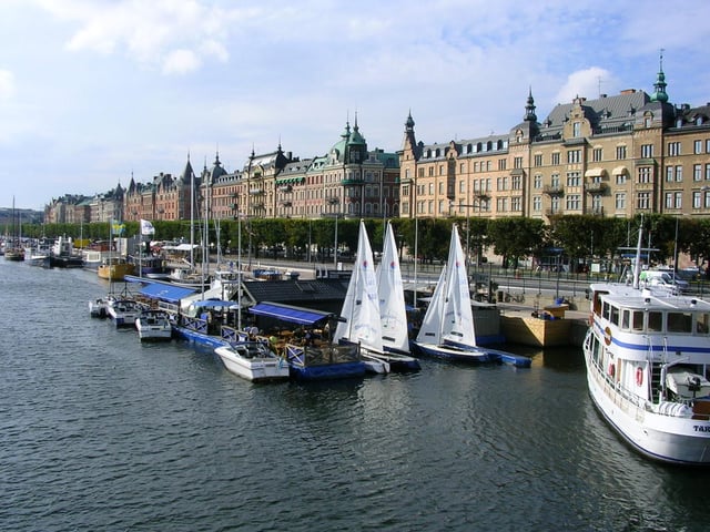Strandvägen as seen from the island of Djurgården.