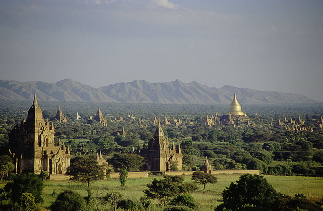 Pagodas and kyaungs in present-day Bagan, the capital of the Pagan Kingdom.