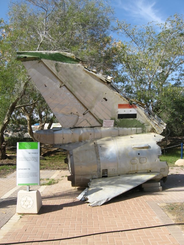 Wreckage from an Egyptian Sukhoi Su-7 shot down over the Sinai on October 6 on display at the Israeli Air Force Museum.