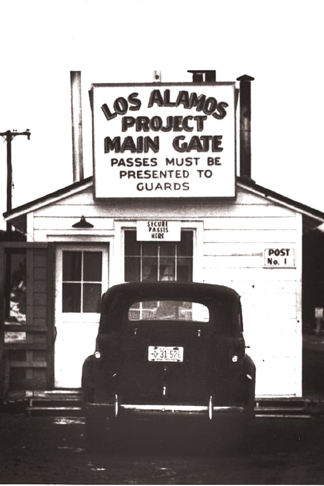 The entrance to Los Alamos was guarded at The Main Gate during the Manhattan Project.