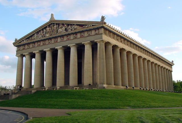 The Parthenon in Nashville's Centennial Park is a full-scale reconstruction of the original Greek Parthenon.