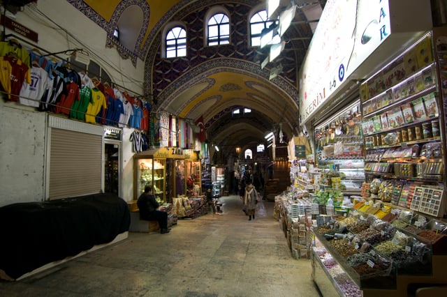 Grand Bazaar, Istanbul (interior). Established in 1455, it is thought to be the oldest continuously operating covered market
