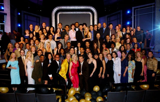 In 2002, dancers and other cast members from the 32-year run of American Bandstand reunited with host Dick Clark to celebrate the 50th anniversary of the show's local television debut.