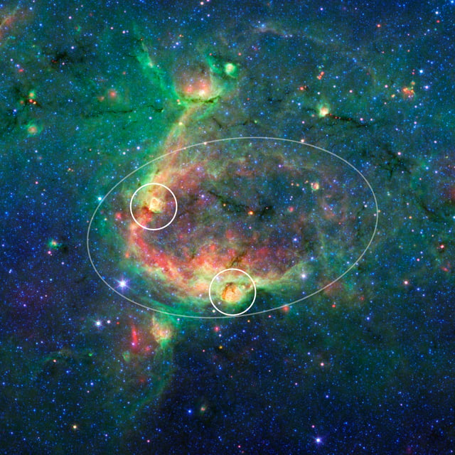 An NASA/JPL image from the Zooniverse's The Milky Way Project showing a hierarchical bubble structure