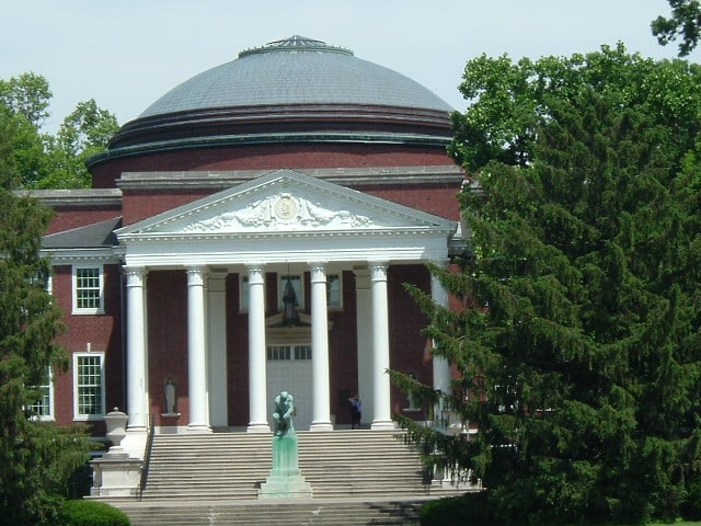 Grawemeyer Hall, modeled after the Roman Pantheon, is the University of Louisville's main administrative building