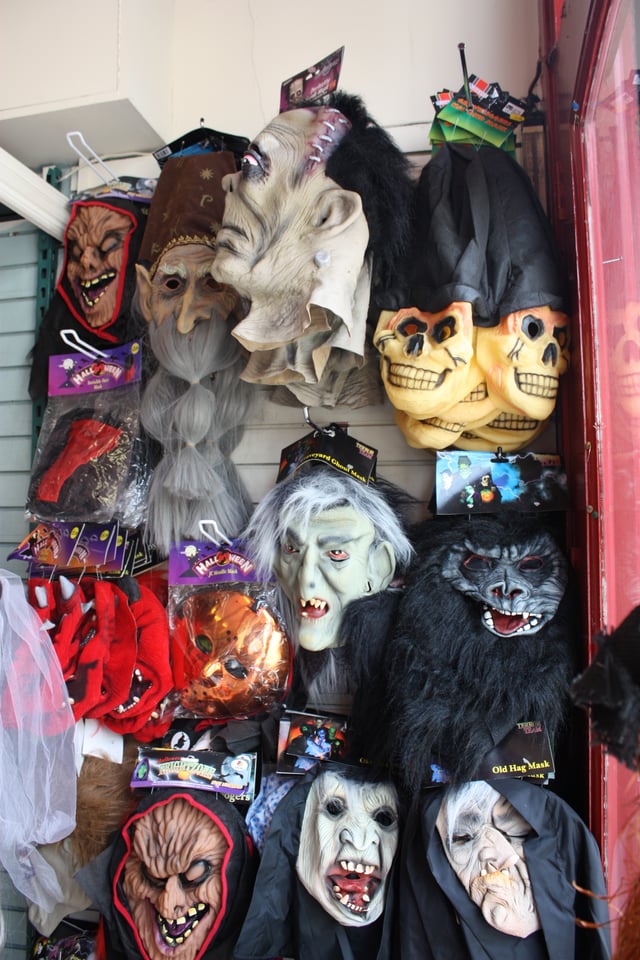 Halloween shop in Derry, Northern Ireland selling masks