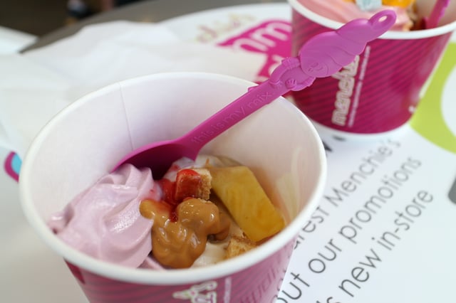 Menchie's Blueberry Cheesecake and Piña Colada Froyo