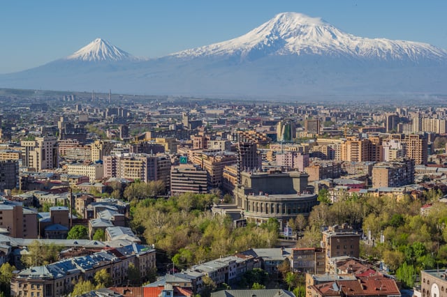 Mount Ararat, the national symbol of Armenia, dominates the Yerevan skyline