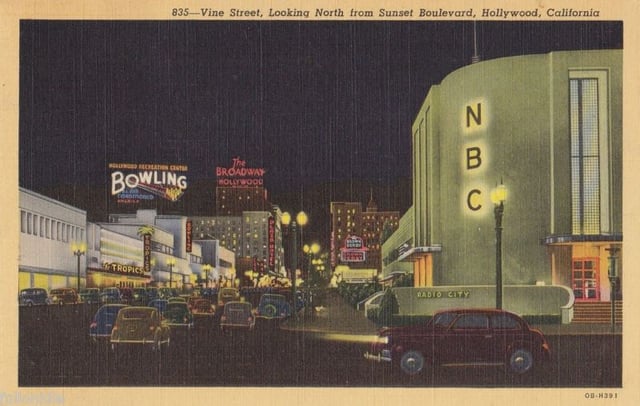 Radio City West was located at Sunset Boulevard and Vine Street in Los Angeles until it was replaced by a bank in the mid-1960s.