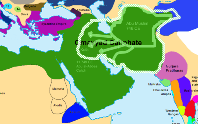 The Caliphate at the beginning of the Abbasid revolt, before the Battle of the Zab